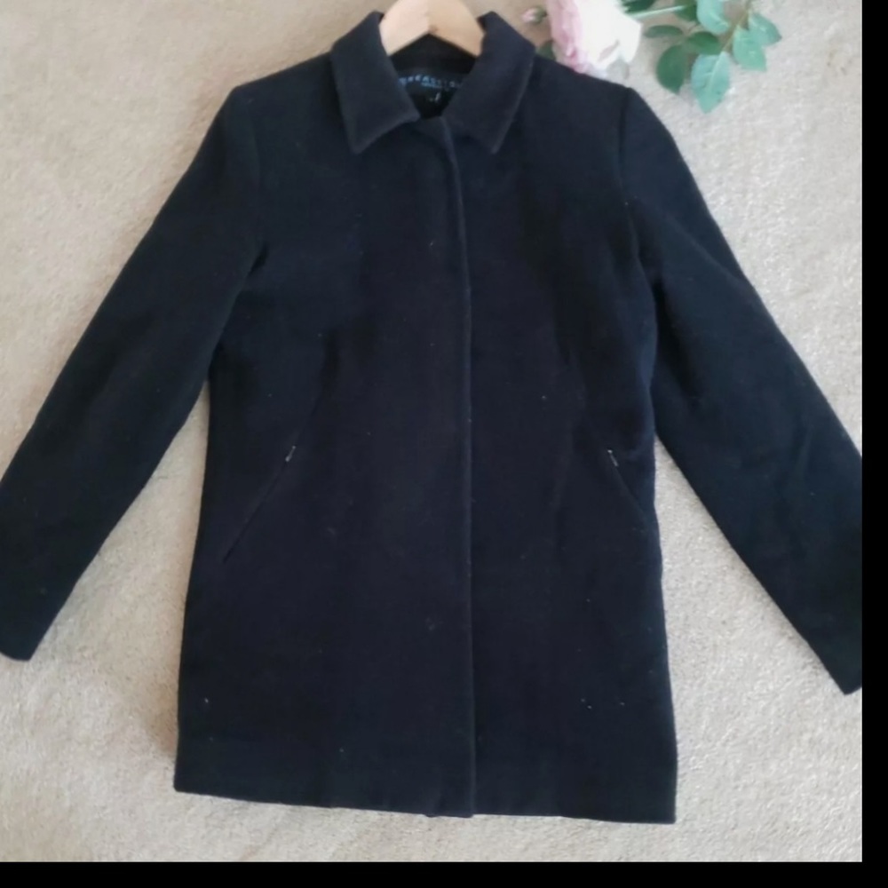 Kenneth Cole Reaction black Cashmere wool blend coat New!